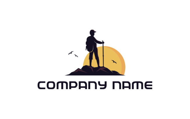Hiker on mountain top logo design