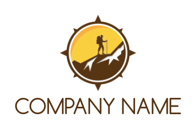 hiking logo of man inside compass