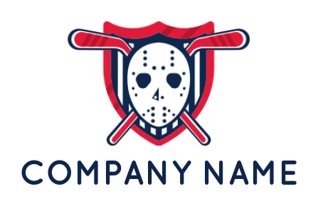 design a sports logo hockey mask and crossed sticks in shield