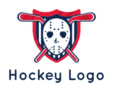 design a sports logo hockey mask and crossed sticks in shield
