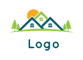make a real estate logo homes with trees and sun