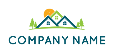 real estate logo illustration homes with trees and sun - logodesign.net