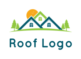 make a real estate logo homes with trees and sun