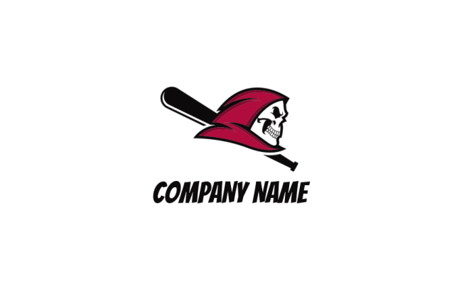 sports logo template hooded skull with baseball bat - logodesign.net