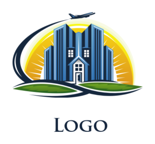 real estate logo buildings in front of sun