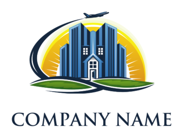 real estate logo buildings in front of sun