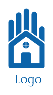 real estate logo online house in abstract palm - logodesign.net