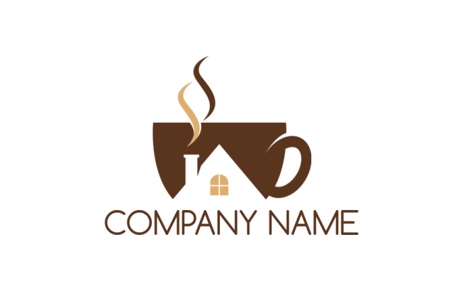 Create a logo of house inside coffee cup with smoke 