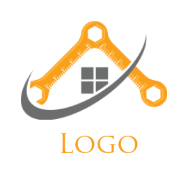 engineering logo house made of wrench & swoosh