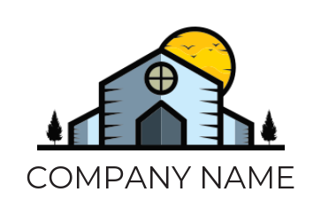 real estate logo house merge with sun and tree