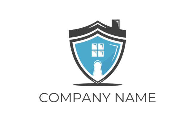 create a security logo house merged with shield and keyhole 