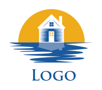 real estate logo template house on water with sun - logodesign.net