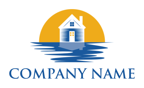 real estate logo template house on water with sun - logodesign.net