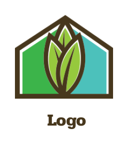 landscaping logo of house behind garden leaves 