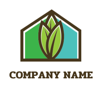 make a landscaping logo icon house behind garden leaves 