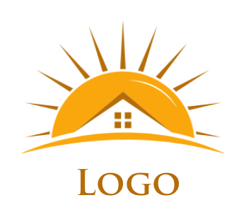 real estate logo template house roof inside sun with rays - logodesign.net