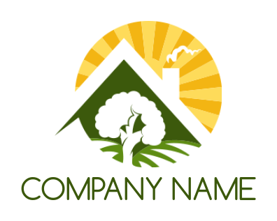 home improvement logo house roof tree sunrise