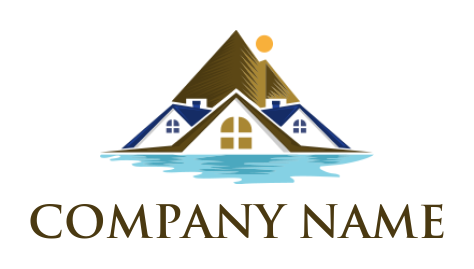 Real estate logo house roofs with mountain and river