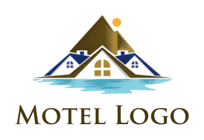 Real estate logo house roofs with mountain and river