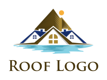 Real estate logo house roofs with mountain and river