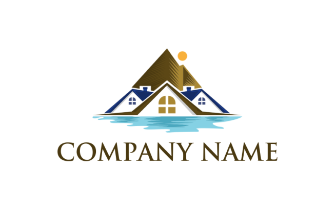house roofs with mountain and river logo editor