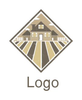 real estate logo illustration of house with farm