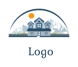 Landscape logo mountains house in swoosh