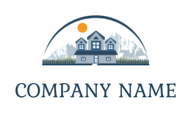 Landscape logo mountains house in swoosh