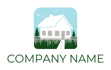 house with garden logo with trees picket fence 