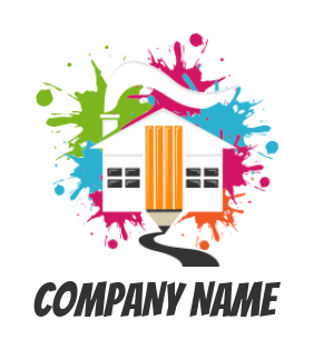 arts logo house pencil door in paint splatter