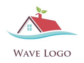 property logo house with sea waves and leaves