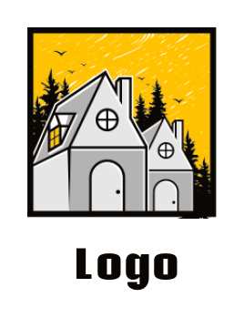 real estate logo houses with chimneys pine trees