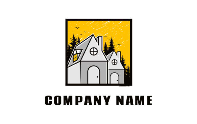 real estate logo online houses with chimneys against pine trees