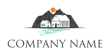 property logo houses on mountains beside lake
