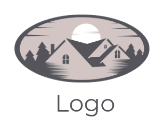 generate a real estate logo houses with pine trees and moon