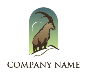 animal logo Ibex stand on mountain