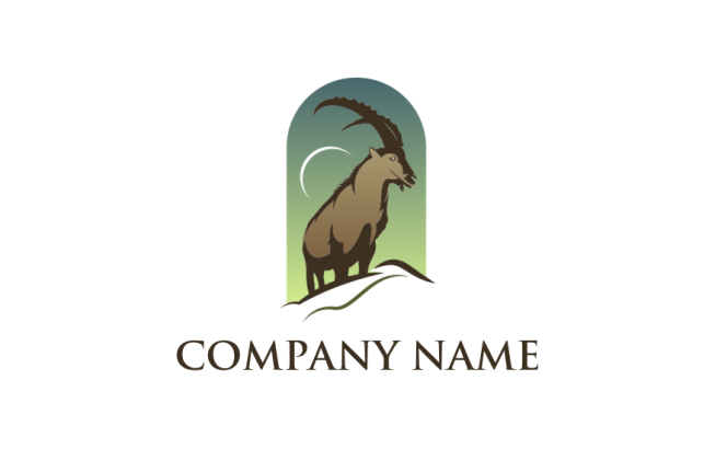 animal logo Ibex stand on mountain
