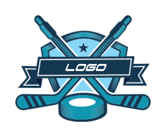 ice hockey in front of emblem