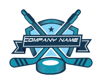 ice hockey in front of emblem