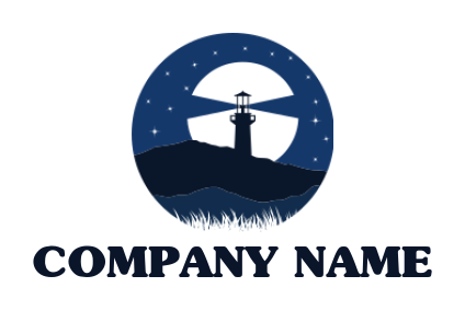 design an insurance logo illustration light house in front of moon 