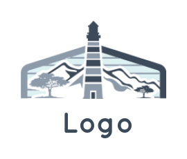 create a insurance logo illustration lighthouse with mountainous background