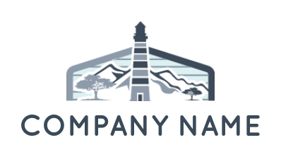 create a insurance logo illustration lighthouse with mountainous background