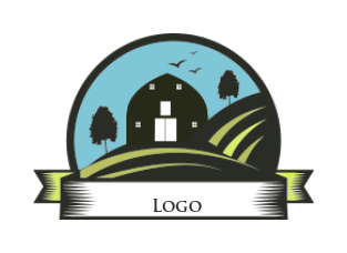 make an agriculture logo barn house with ribbon