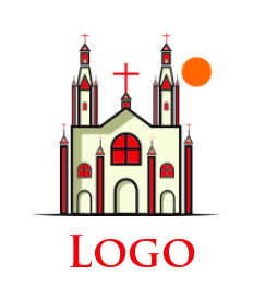 generate a religious logo of church with sun