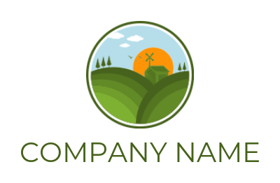 create an agriculture logo farm house in circle