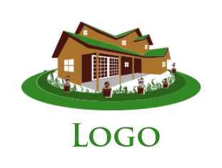 make a landscape logo maker of house with lawn