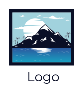 travel logo of moonlight on water with mountains