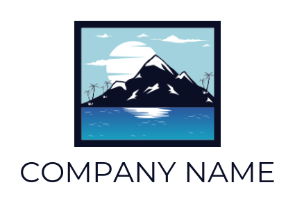 illustration of moonlight on water with mountains logo generator 