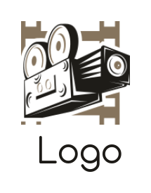 media logo movie camera merged with film reel