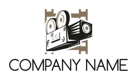 media logo movie camera merged with film reel